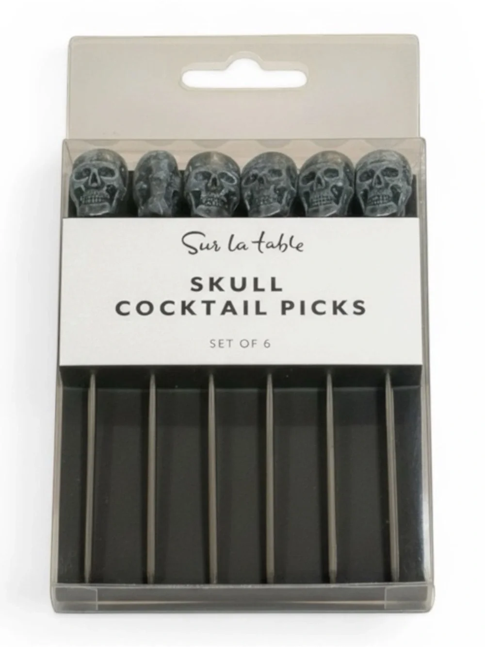 new Sur La Table ☻︎ Set of 6 Skull Cocktail Olive Picks ☻︎ Silver ☻︎ Halloween